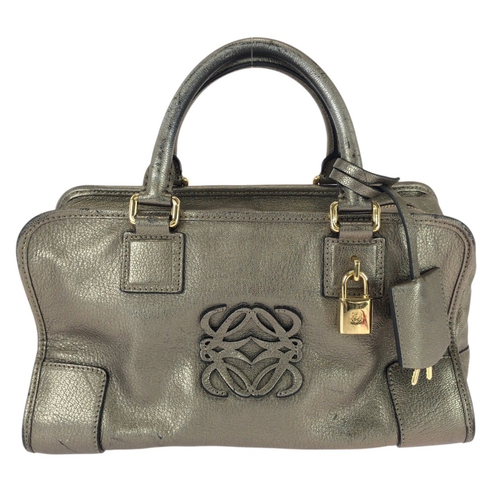 LOEWE Anagram Amazona 28 Gold Silver Leather Handbag Mini Boston Bag for Women